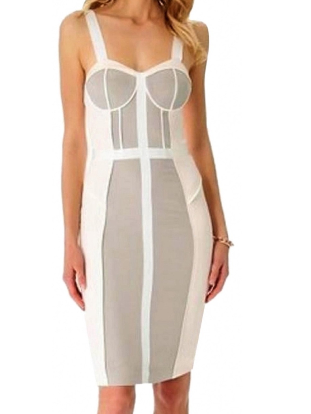 Rebecca Minkoff White and Light Gray, and Pastel Peach Panel Bodycon Dress